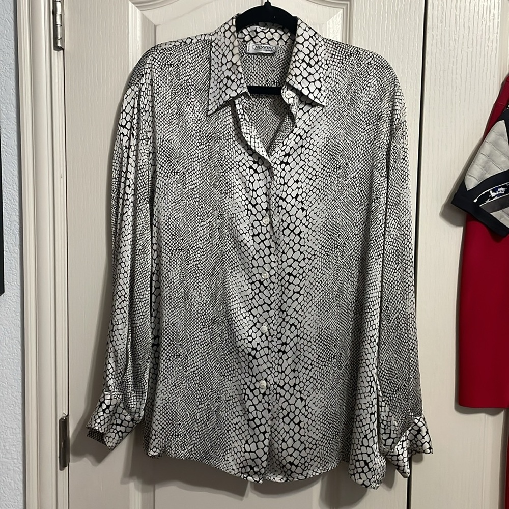 Vintage 80s Missoni Animal Print Long Sleeve Button Down Quiet Luxury Minimalist - Picture 2 of 6